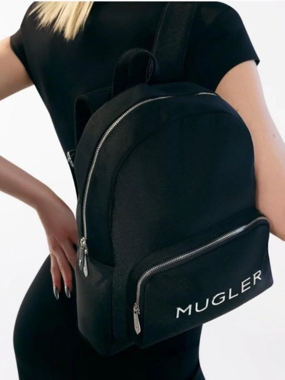Mugler Black Neoprene Backpack with Silver Tone Accents + Logo NEW! VIP GIFT